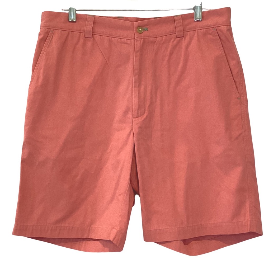 J.McLaughlin Men's Coral Pink Salmon Cotton Chino Shorts Flat Front Classic - 34